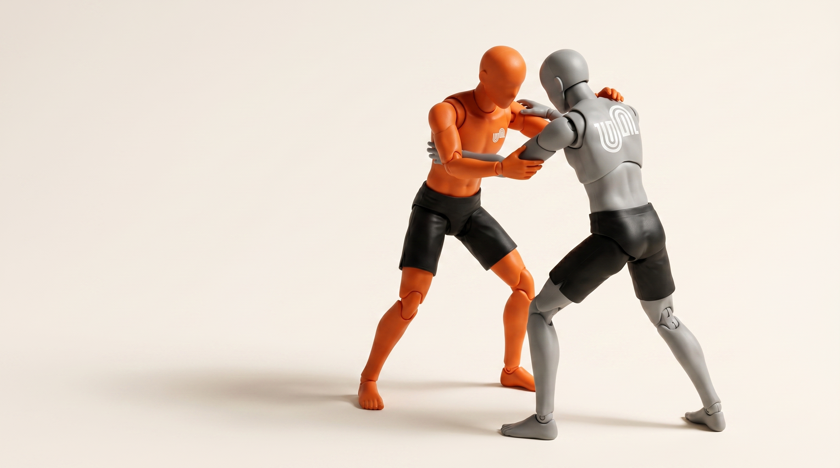 Two stylised training figures practising junior grappling