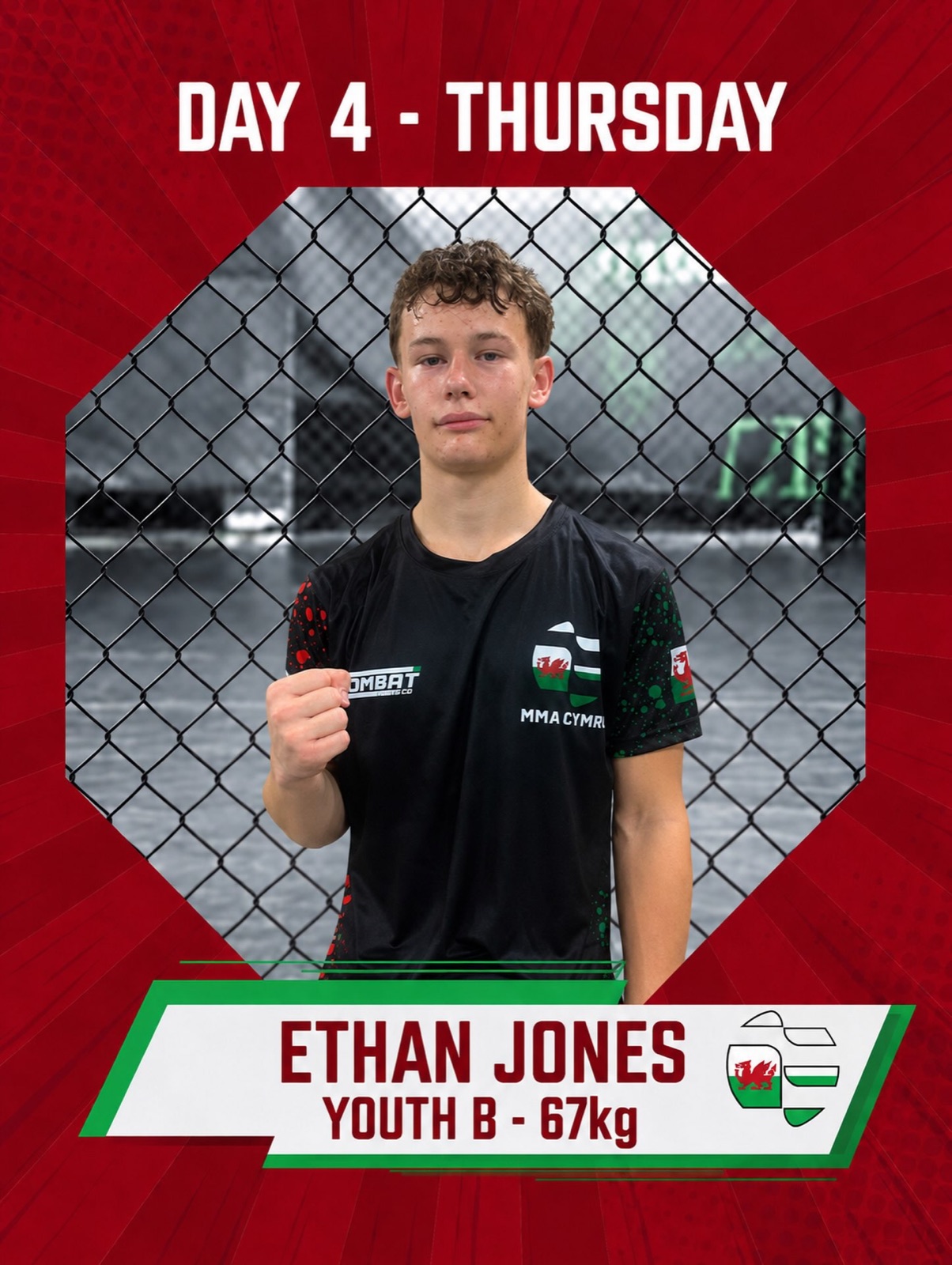 MMA Cymru graphic showing Ethan Jones representing Wales at the World Championships