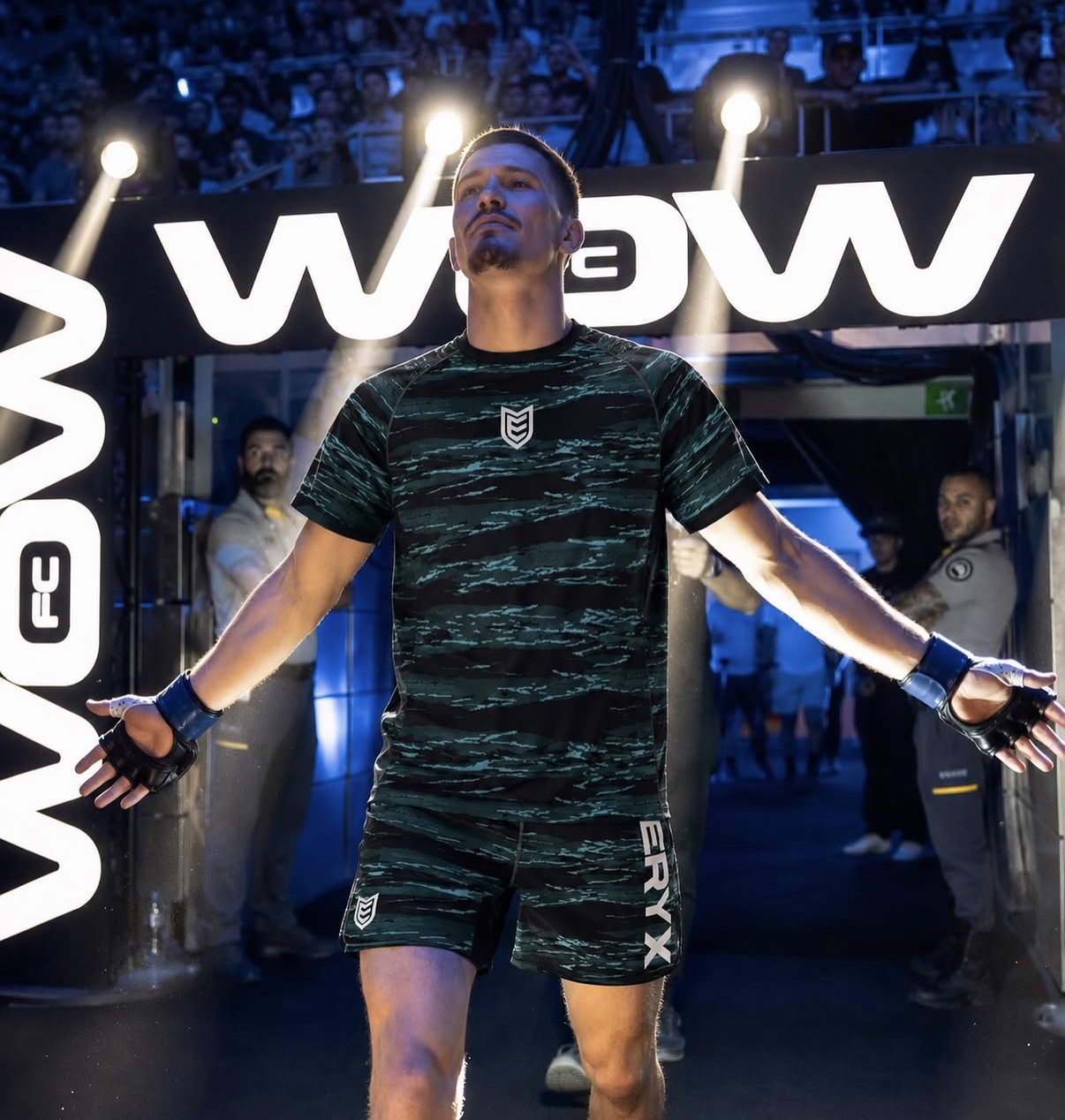 Ioan Harris walking out to compete at WOW FC